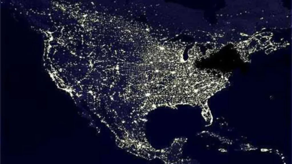 This photo shows a brown out on the US grid
